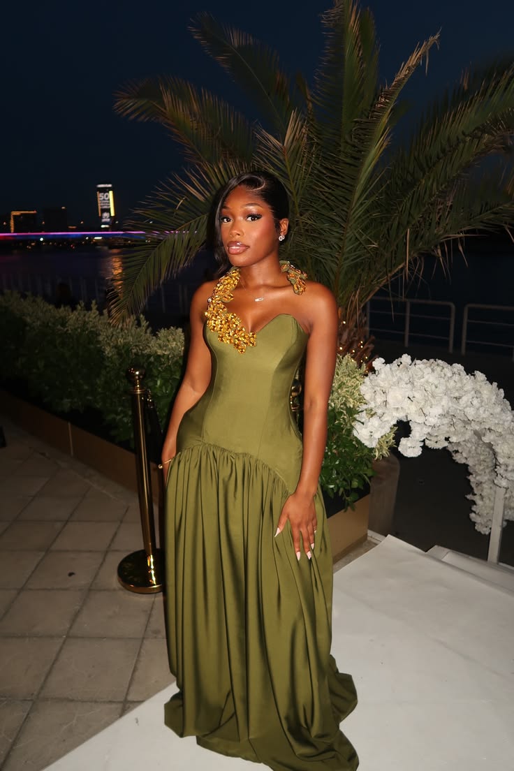 Chic Olive Green Prom Dress Sheath Satin Long Evening Dress DP07733