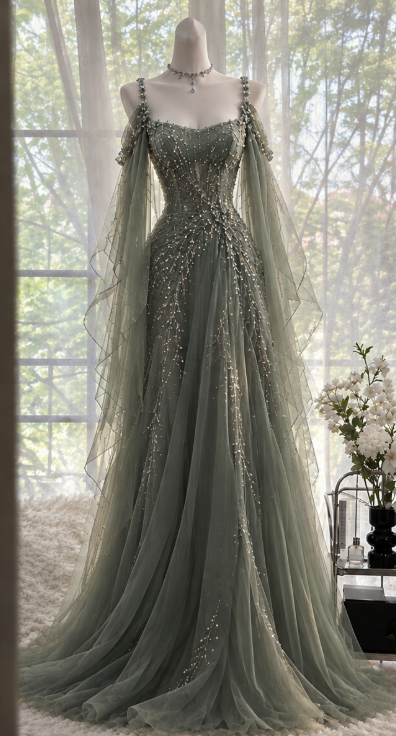 Chic Green Prom Dress Sheath Chiffon Beaded Long Evening Dress DP07734