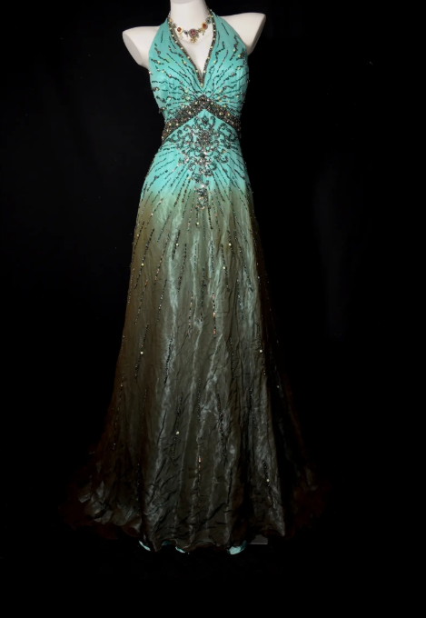 Chic Blue Prom Dress Sheath Satin Beaded Long Evening Dress DP07736