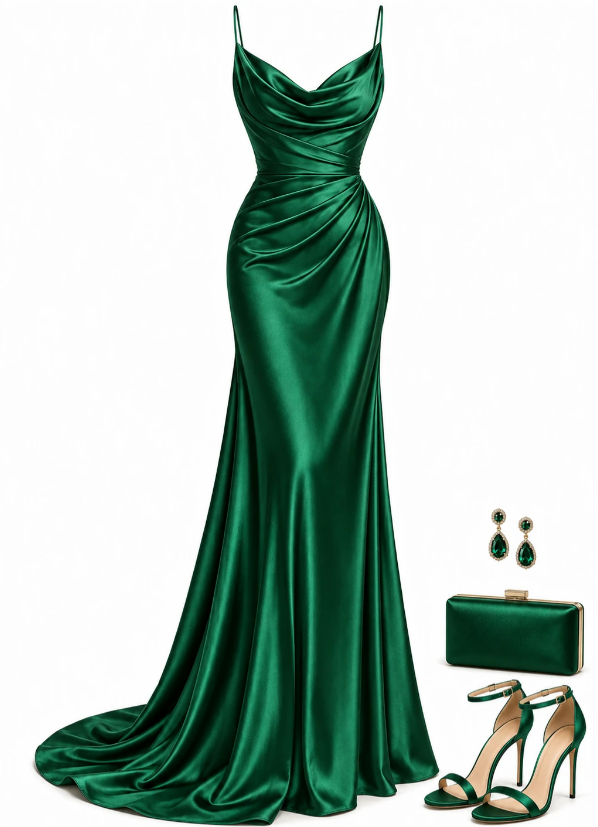 Chic Dark GreenProm Dress Sheath Satin Long Evening Dress DP07737