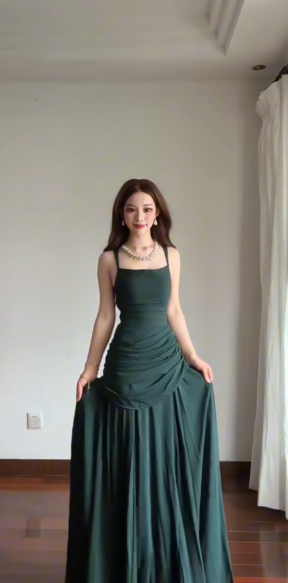 Chic Dark Green Prom Dress Sheath Chiffon Long Evening Dress DP07738