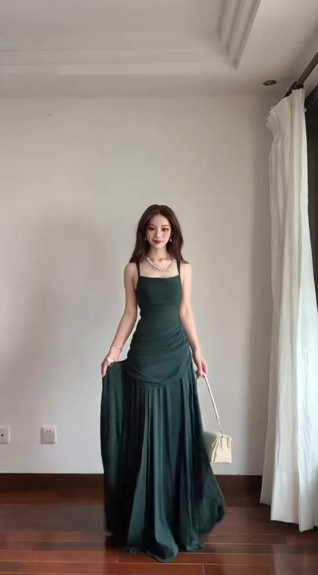 Schickes dunkelgrünes Abschlussballkleid Etuikleid Chiffon langes Abendkleid DP07738