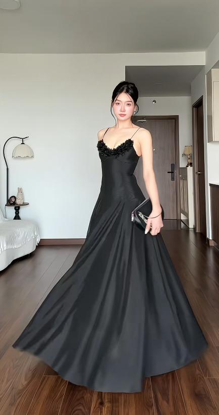Chic Black Prom Dress Sheath Chiffon Long Evening Dress DP07741