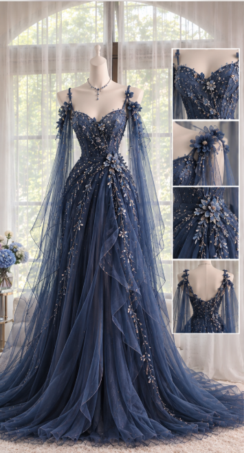 Chic Navy Blue Prom Dress Sheath Chiffon Long Evening Dress DP07746