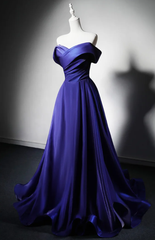 Chic Purple Off-shoulder Prom Dress A-Line Satin Long Evening Dress DP07747