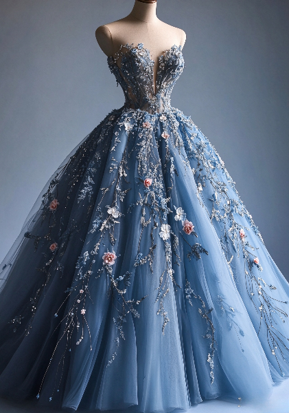 Schickes blaues A-Linien-Abendkleid aus Satin DP07751
