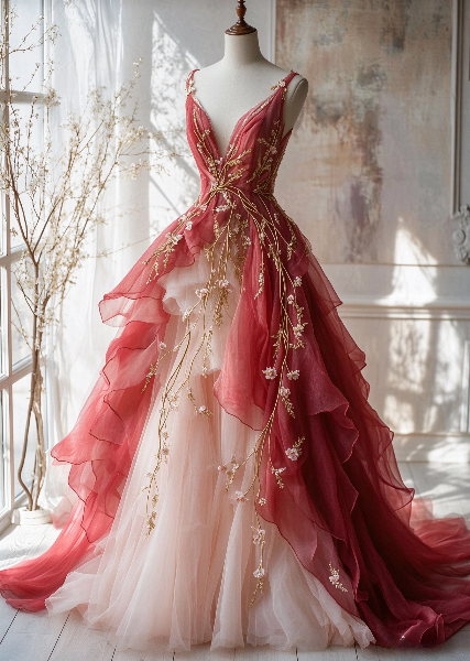 Magnifique robe de bal rose pour 16 ans, coupe trapèze en tulle avec appliqués DP07752
