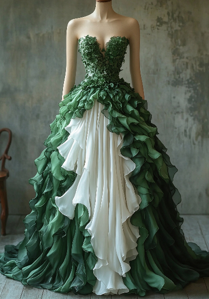Robe de bal trapèze en mousseline vert magnifique pour 16e anniversaire DP07753