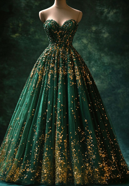 Robe de soirée trapèze en tulle à paillettes vert foncé pour 16e anniversaire DP07754