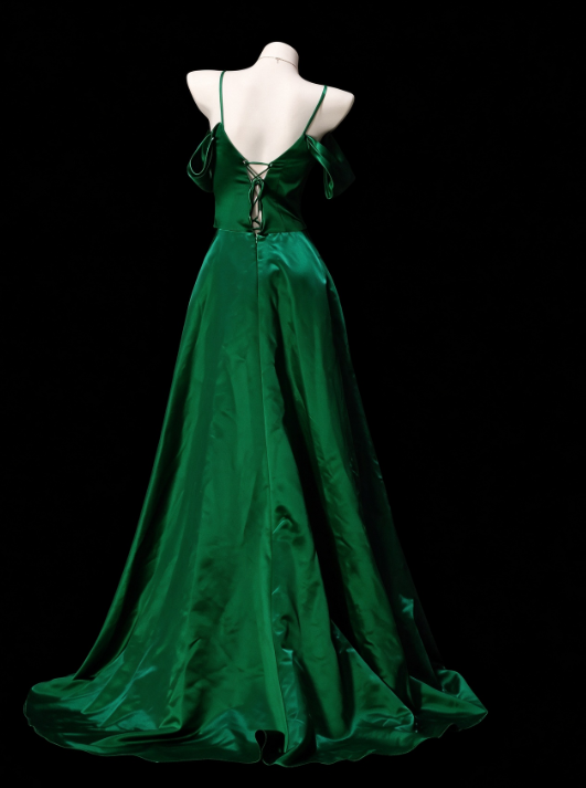 Wunderschönes grünes A-Linien-Abschlussballkleid, langes Abendkleid aus Satin DP07750