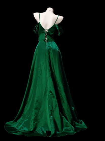 Wunderschönes grünes A-Linien-Abschlussballkleid, langes Abendkleid aus Satin DP07750