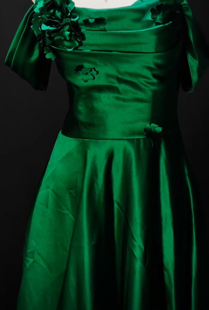 Wunderschönes grünes A-Linien-Abschlussballkleid, langes Abendkleid aus Satin DP07750
