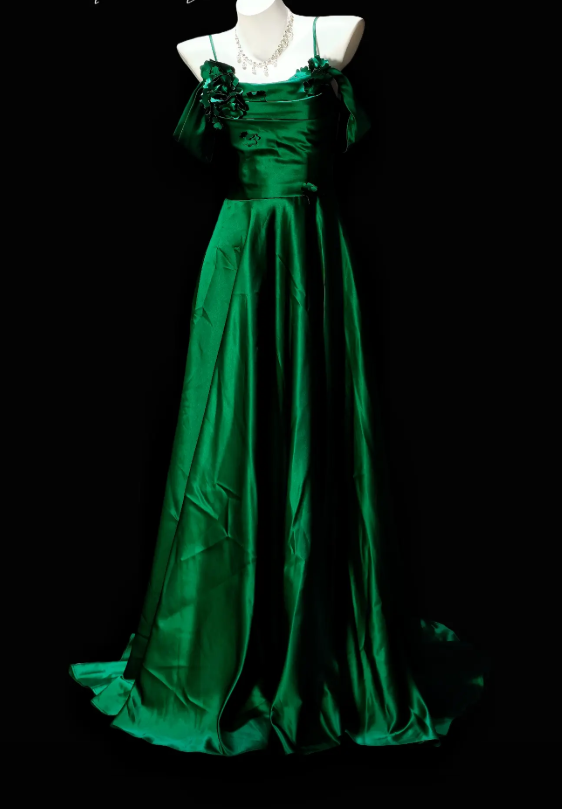Wunderschönes grünes A-Linien-Abschlussballkleid, langes Abendkleid aus Satin DP07750