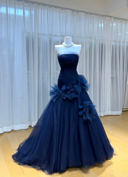 Gorgeous Navy Blue Prom Dress A-Line Tulle Long Evening Dress DP07760
