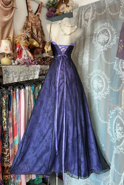 Wunderschönes violettes A-Linien-Abendkleid mit Spitze, lang DP07764