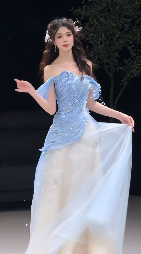 Gorgeous Blue Prom Dress A-Line Tulle Long Evening Dress DP07766