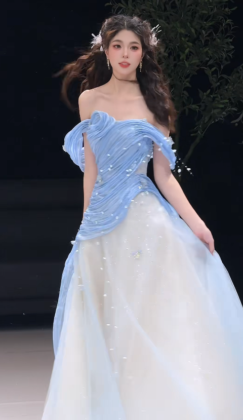 Gorgeous Blue Prom Dress A-Line Tulle Long Evening Dress DP07766