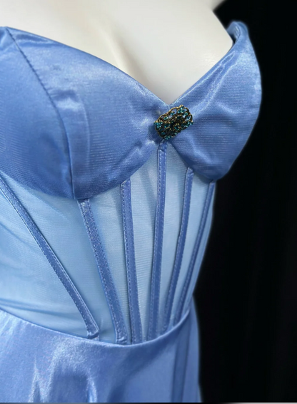 Gorgeous Blue Prom Dress A-Line Satin Long Evening Dress DP07767