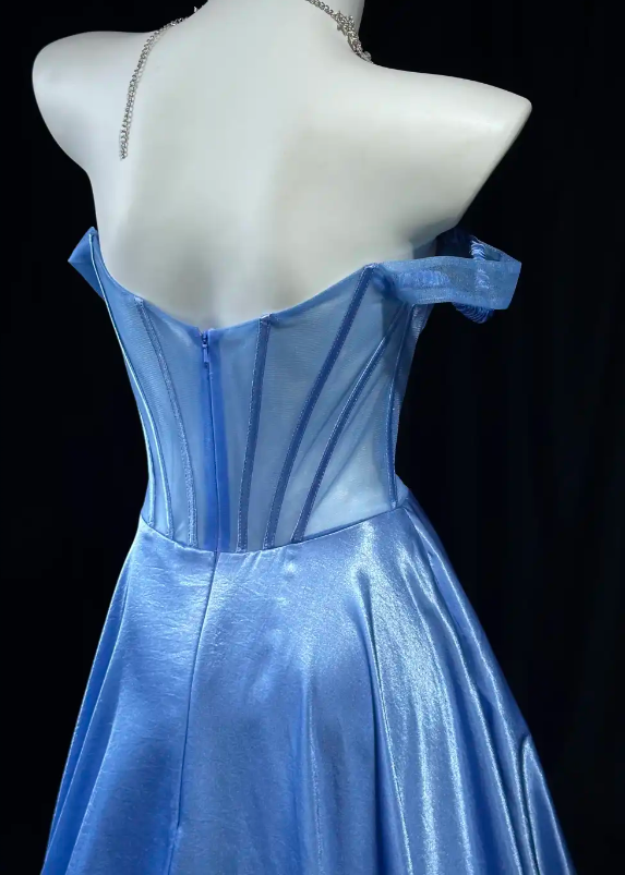 Gorgeous Blue Prom Dress A-Line Satin Long Evening Dress DP07767