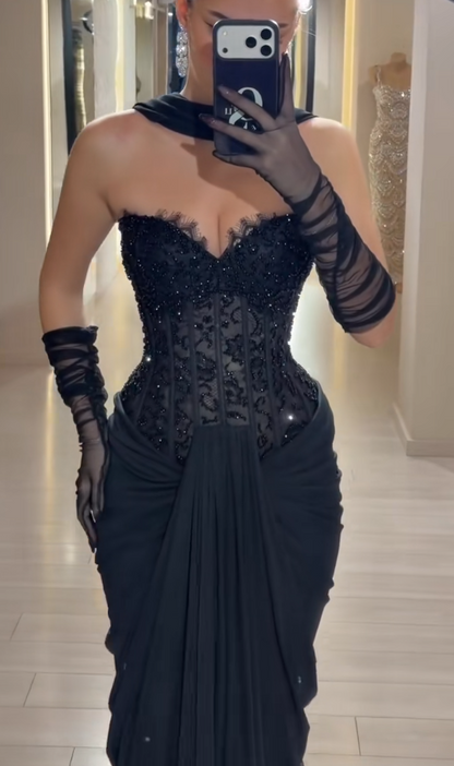 Wunderschönes schwarzes Abschlussballkleid Etuikleid Chiffon langes Abendkleid DP07775