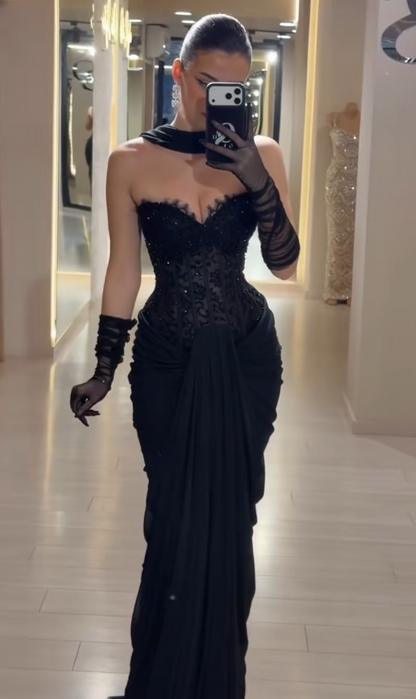 Wunderschönes schwarzes Abschlussballkleid Etuikleid Chiffon langes Abendkleid DP07775