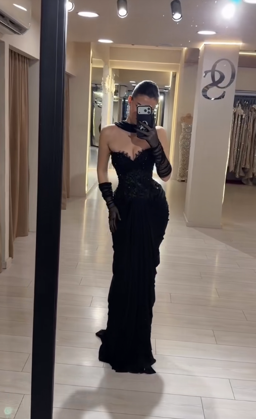 Wunderschönes schwarzes Abschlussballkleid Etuikleid Chiffon langes Abendkleid DP07775