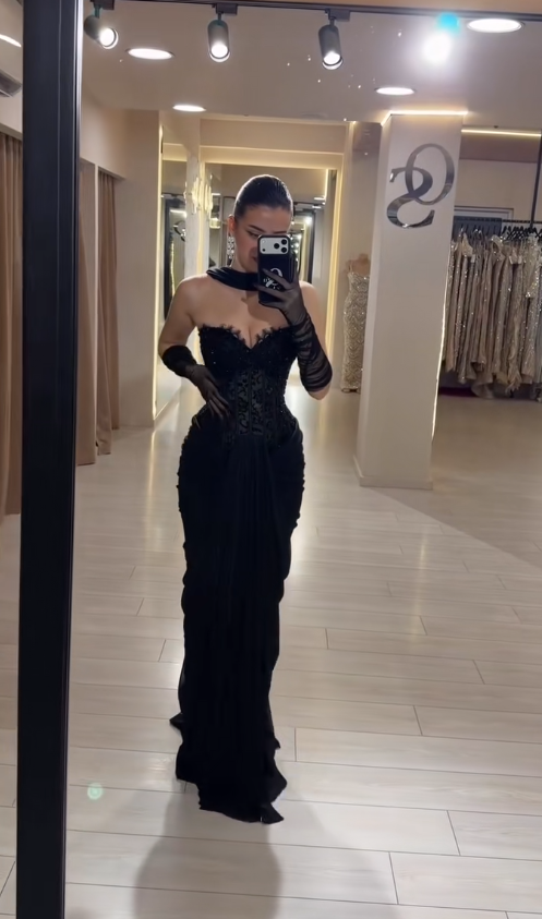 Wunderschönes schwarzes Abschlussballkleid Etuikleid Chiffon langes Abendkleid DP07775