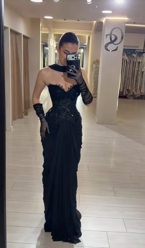 Wunderschönes schwarzes Abschlussballkleid Etuikleid Chiffon langes Abendkleid DP07775