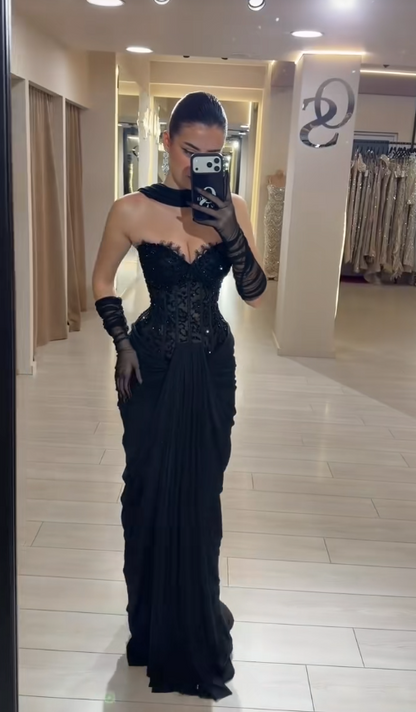 Wunderschönes schwarzes Abschlussballkleid Etuikleid Chiffon langes Abendkleid DP07775