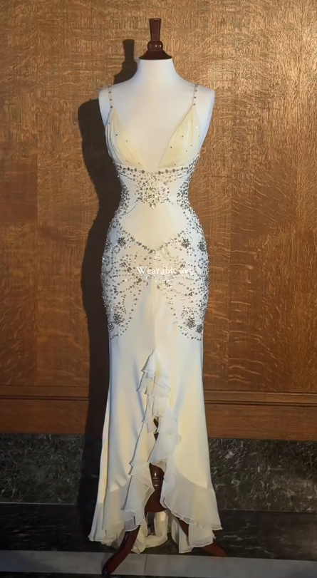 Wunderschönes elfenbeinfarbenes Abschlussballkleid Etuikleid Chiffon langes Abendkleid DP07782