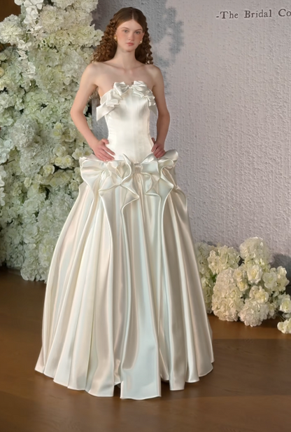 Gorgeous White Bridal Dress A-Line Satin Wedding Dress DP07783