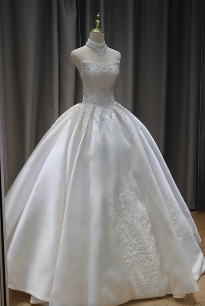 Gorgeous White Bridal Dress A-Line Satin Wedding Dress DP07785