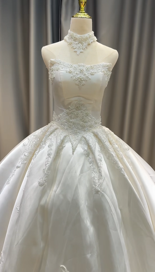 Gorgeous White Bridal Dress A-Line Satin Wedding Dress DP07785