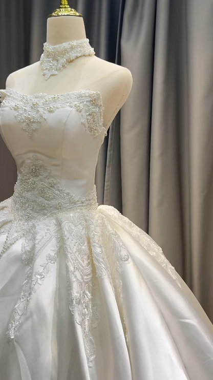 Gorgeous White Bridal Dress A-Line Satin Wedding Dress DP07785