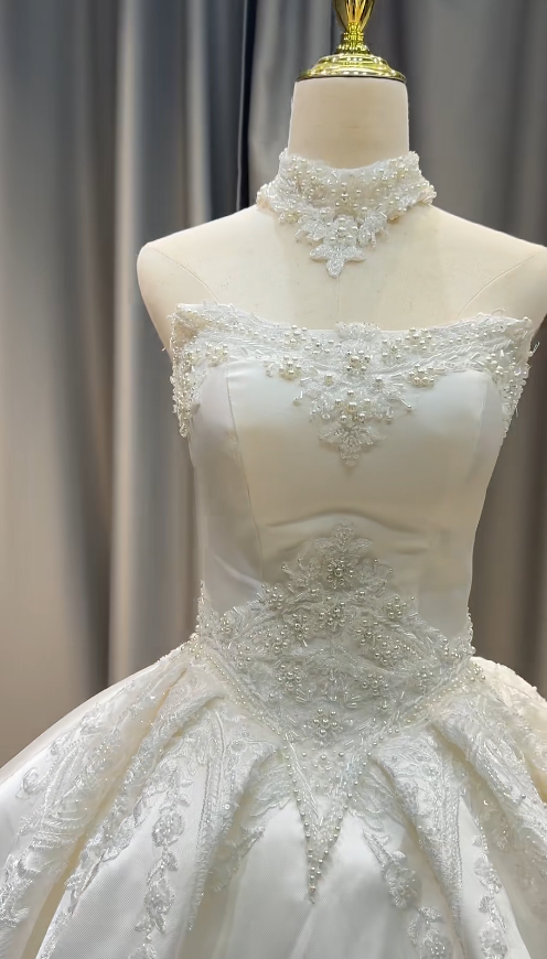 Gorgeous White Bridal Dress A-Line Satin Wedding Dress DP07785