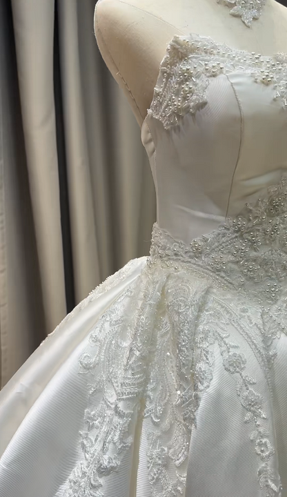 Gorgeous White Bridal Dress A-Line Satin Wedding Dress DP07785