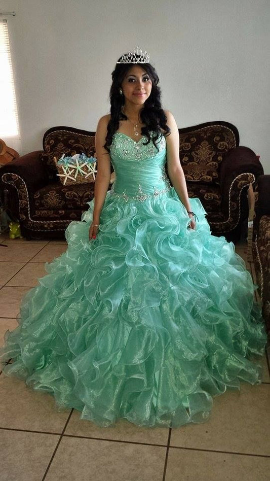 Glam Aqua Ballkleid A-Linie Tüll langes Abendkleid DP07792