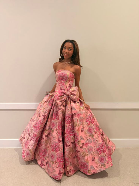 Glamouröses langes Abendkleid aus Satin in Rosa, A-Linie, DP07797