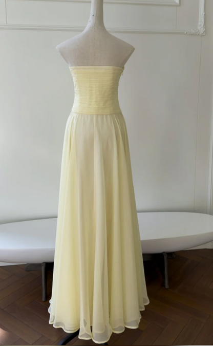 Glam Yellow Prom Dress Sheath Chiffon Long Evening Dress DP07805