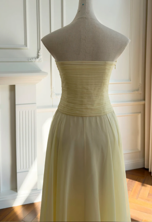 Glamouröses gelbes, figurbetontes langes Chiffon-Abendkleid DP07805