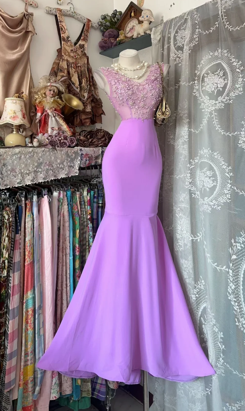 Glam Purple Prom Dress Sheath Chiffon Long Evening Dress DP07808
