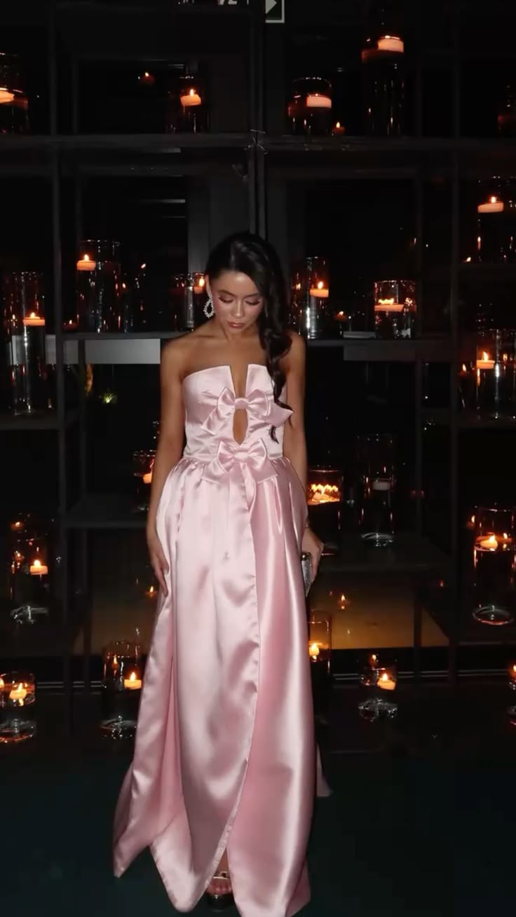 Chic Pink Long Prom Dress Sheath Satin Evening Dress DP07815