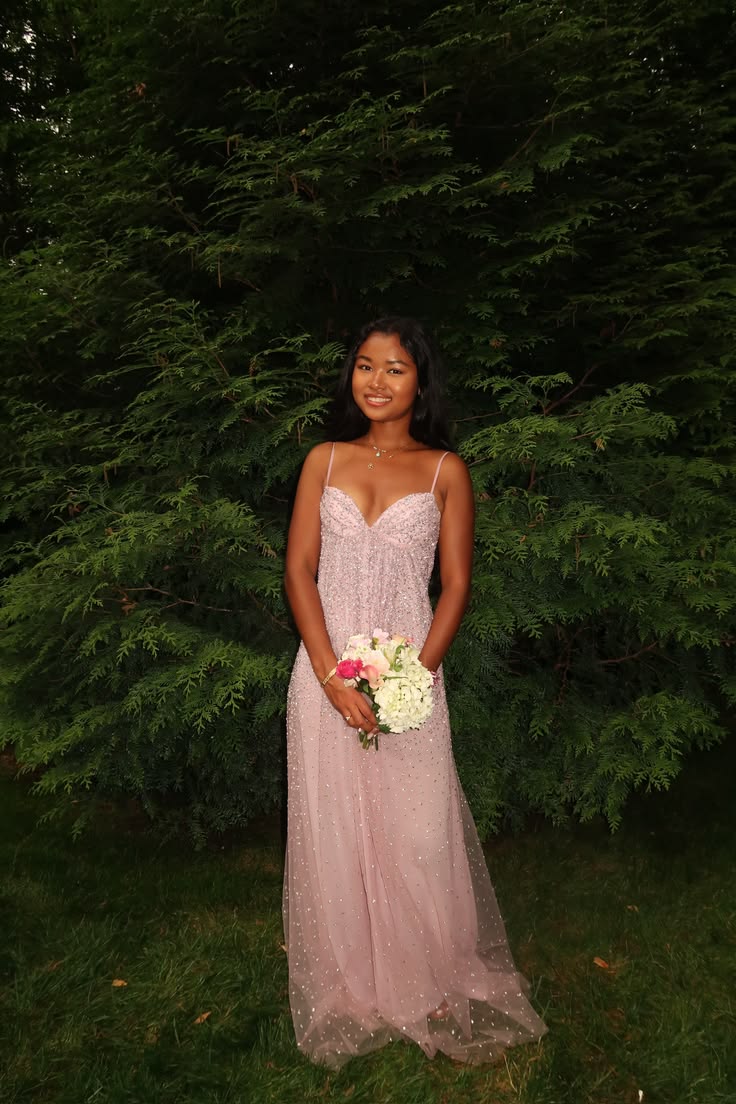 Chic Pink Long Prom Dress Sheath Tulle Evening Dress DP07816