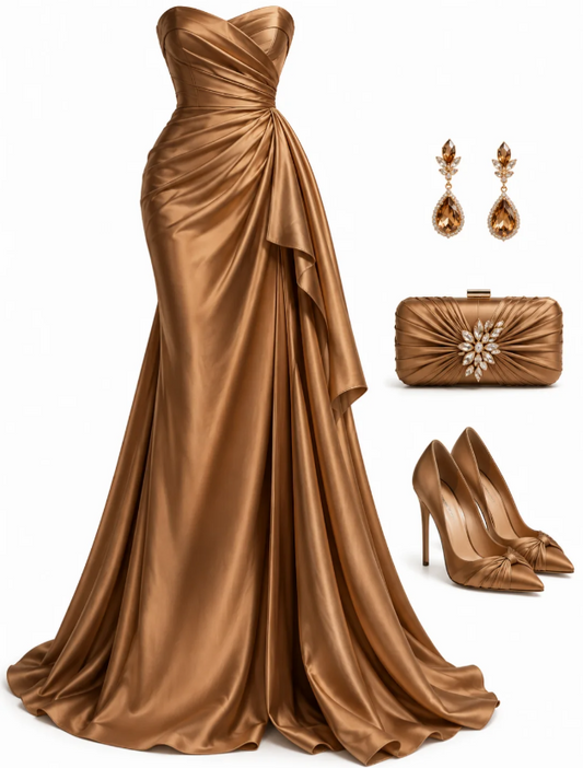 Chic Brown Long Prom Dress Satin Sheath Evening Dress  DP07818