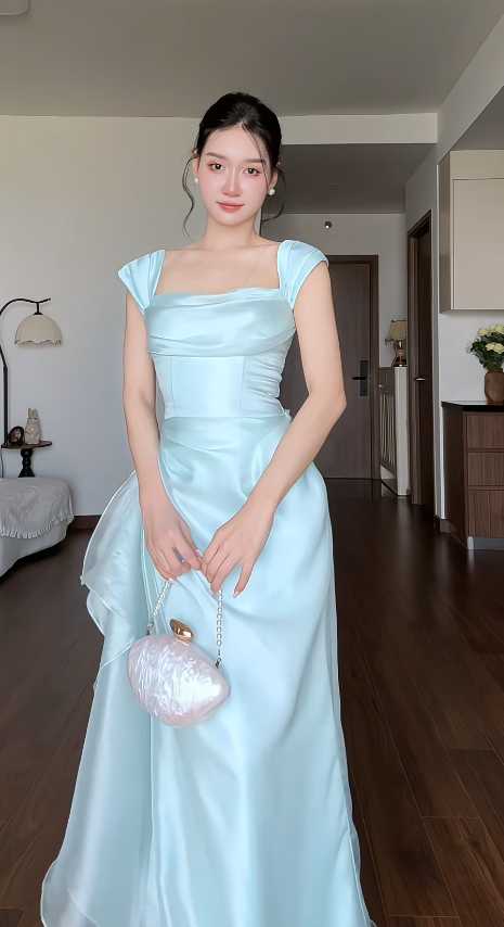 Chic Blue Long Prom Dress Chiffon Sheath Evening Dress   DP07819