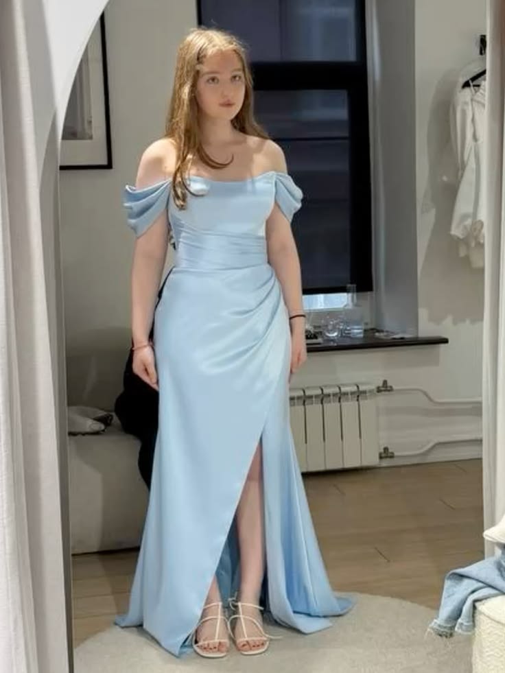 Chic Blue Long Prom Dress Satin Sheath Evening Dress  DP07822