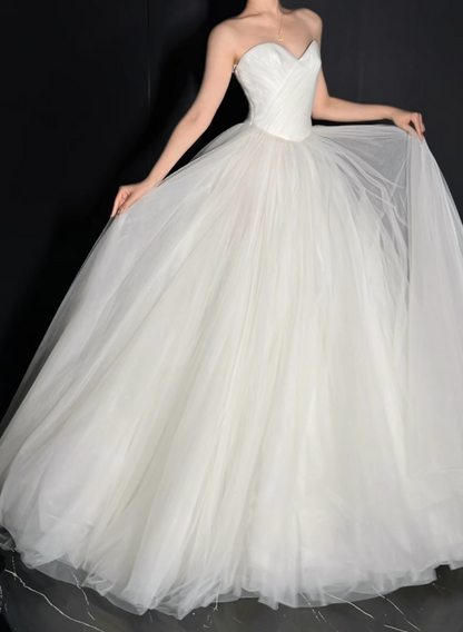 Eternal Strapless A-Line Wedding Dress White Tulle Bridal Dress DP07829