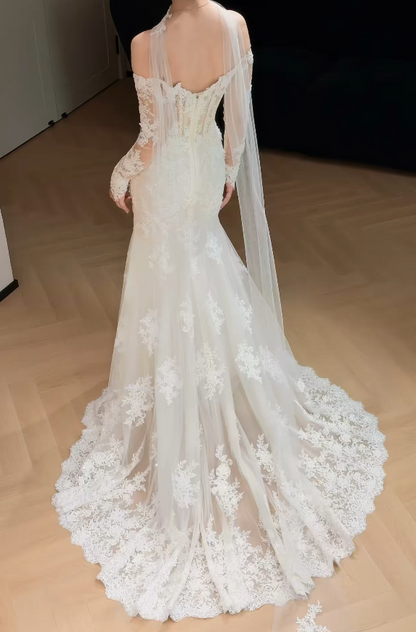 Eternal Strapless Sheath Wedding Dress White Lace Bridal DressDP07832