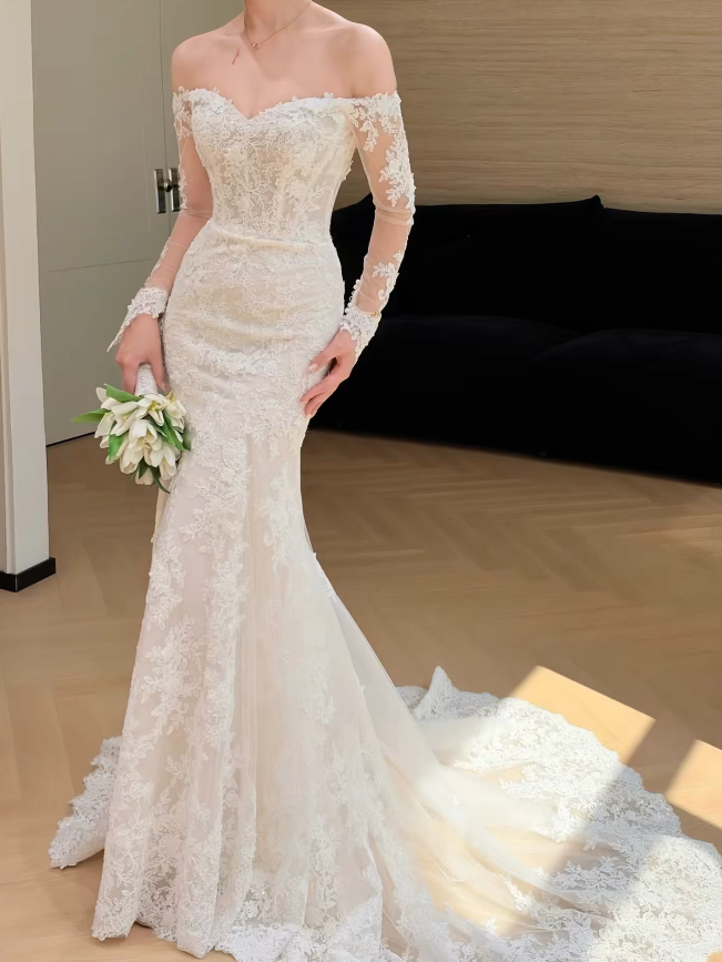Eternal Strapless Sheath Wedding Dress White Lace Bridal DressDP07832