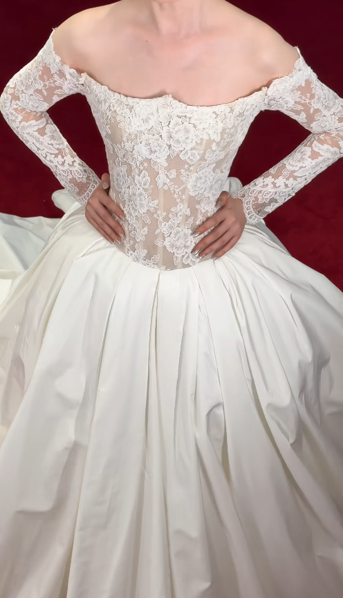 Eternal Off-shoulder A-Line Wedding Dress White Satin Bridal Dress ED07840